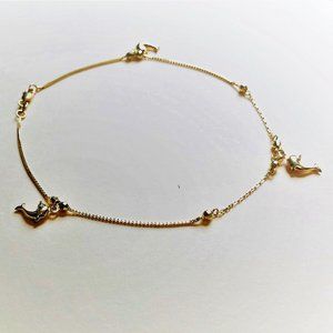 14K Dolphin Anklet Bracelet in Solid Yellow Gold